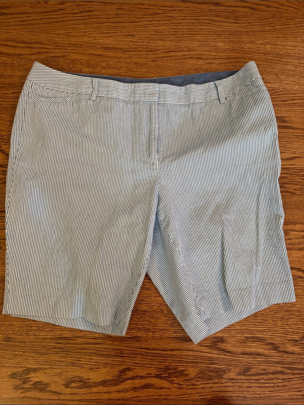 Talbots Blue and White Striped Seersucker Bermuda Shorts